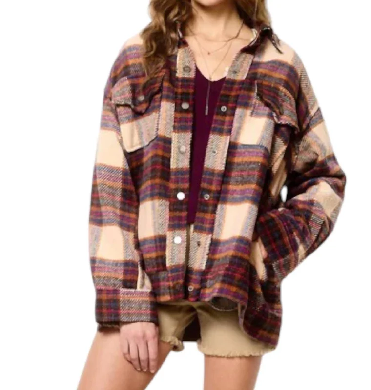 Mega Sale Beatrice Oversized Plaid Shacket In Coco