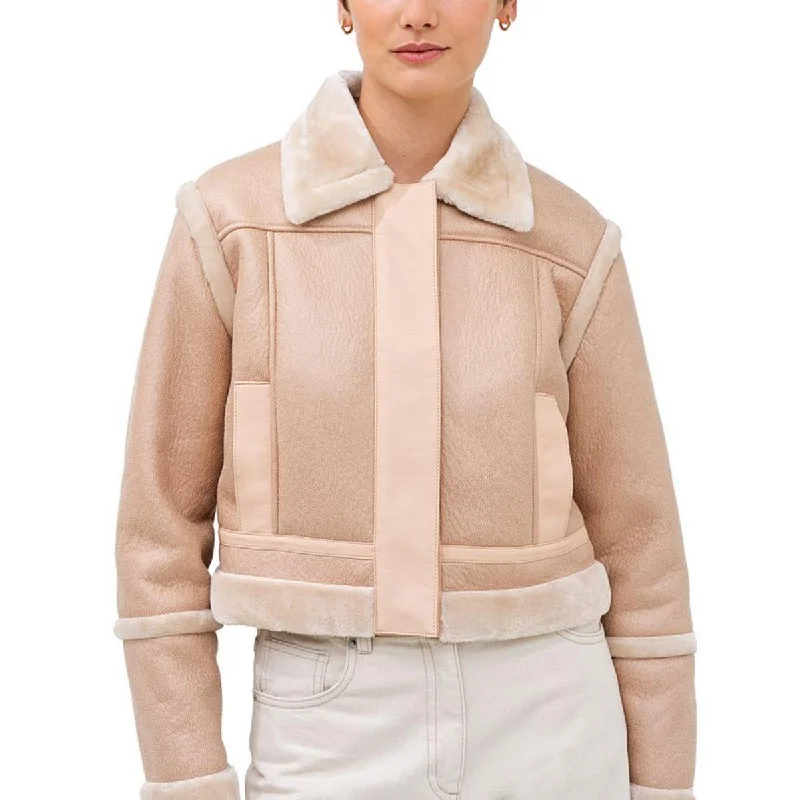 Best Deals Belen Womens Faux Leather Crop Faux Fur Coat