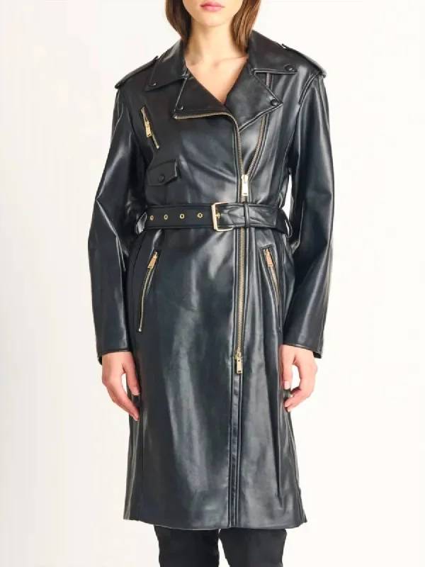 Clearance Event Belted Faux Leather Coat In Black
