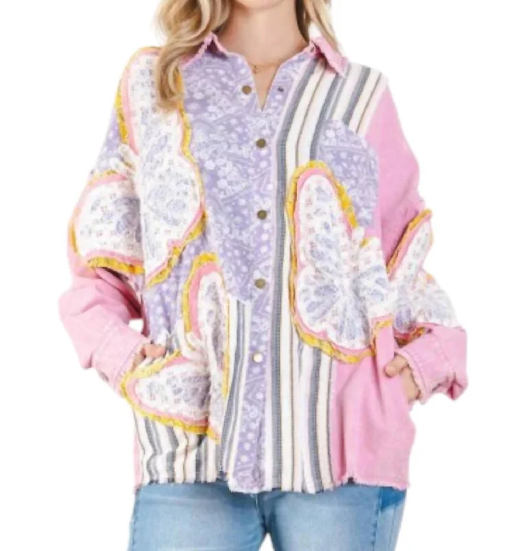 Stock Clearance Butterfly Patch Jacket In Pink/purple