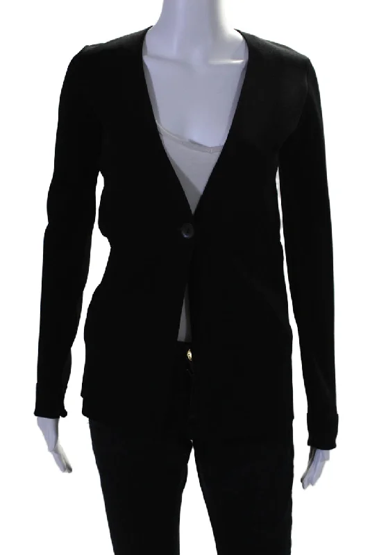Don't Wait Capsule 121 Womens Single Button V Neck Knit Blazer Jacket Black