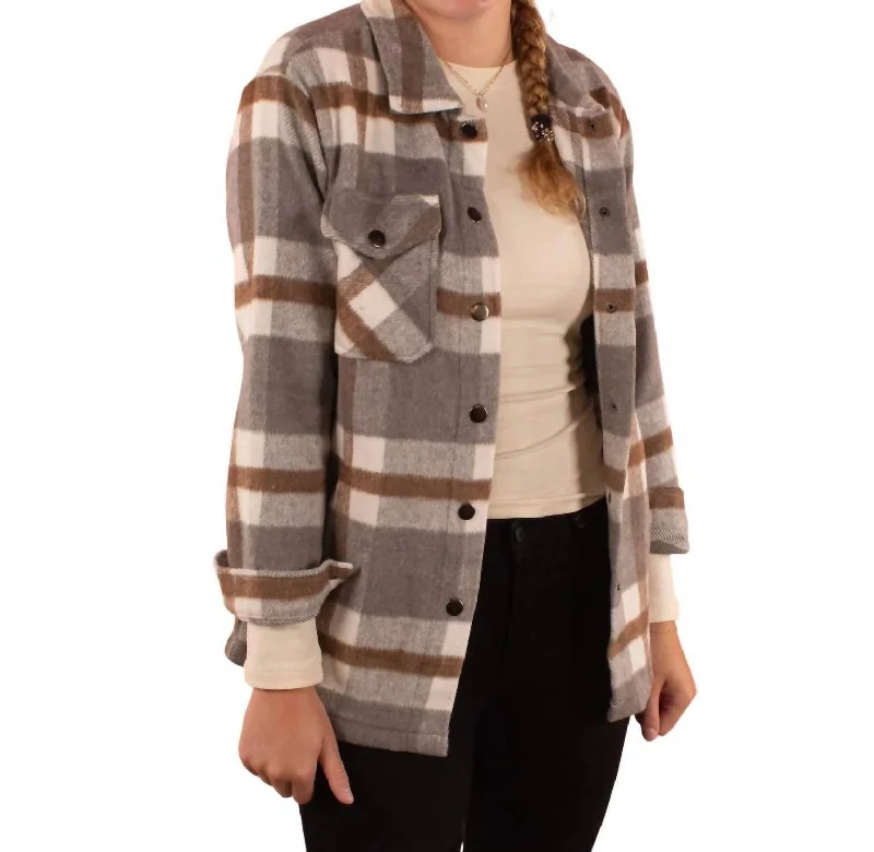 Final Sale Cassidy Classic Plaid Shacket In Grey/tan