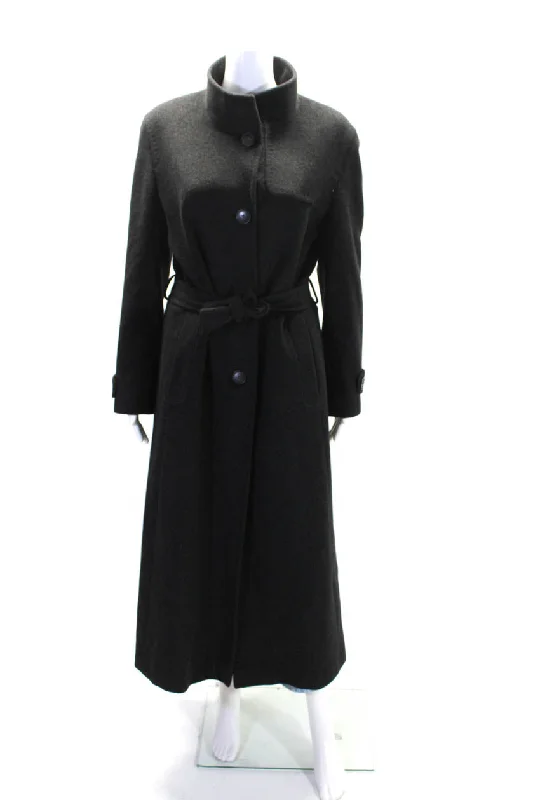 Can't Be Beat Cinzia Rocca Womens Charcoal Wool Collar Belt Long Sleeve Pea Coat