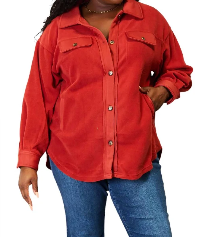 Price Rollback Cozy Girl Full Size Button Down Shacket In Rust