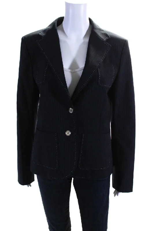 Great Deals D&G Dolce & Gabbana Womens Striped Suit Jacket Navy Blue Wool