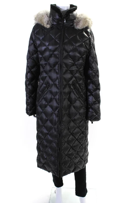 Major Savings Dawn Levy Womens Coyote Fur Trim Full Zipper Hooded Puffer Kali Coat Gray