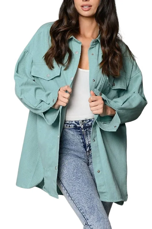 Hot Deal Denim Button Up Shacket In Blue