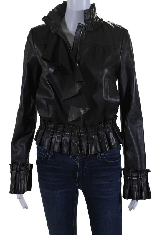 Shop and Save Diane Von Furstenberg Women's Leather Long Sleeves Full Zip Jacket Black Shop and Save Diane Von Furstenberg Women's Leather Long Sleeves Full Zip Jacket Black