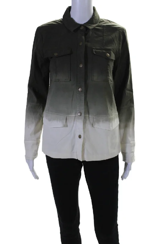 Price Cut Ecru Womens Button Front Collared Ombre Shirt Jacket Pine White