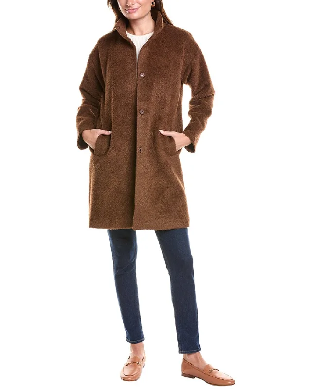 Price Cut EILEEN FISHER Stand Collar Wool & Alpaca-Blend Coat