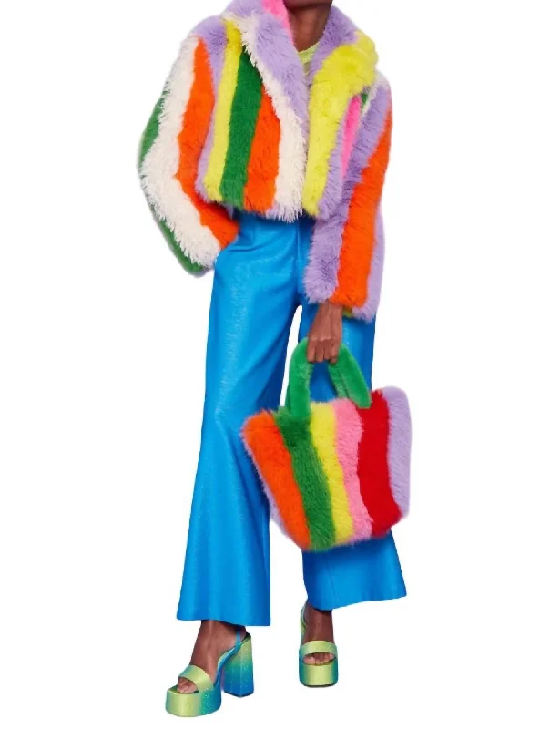 Super Deal Faux Fur Cropped Coat In Multi