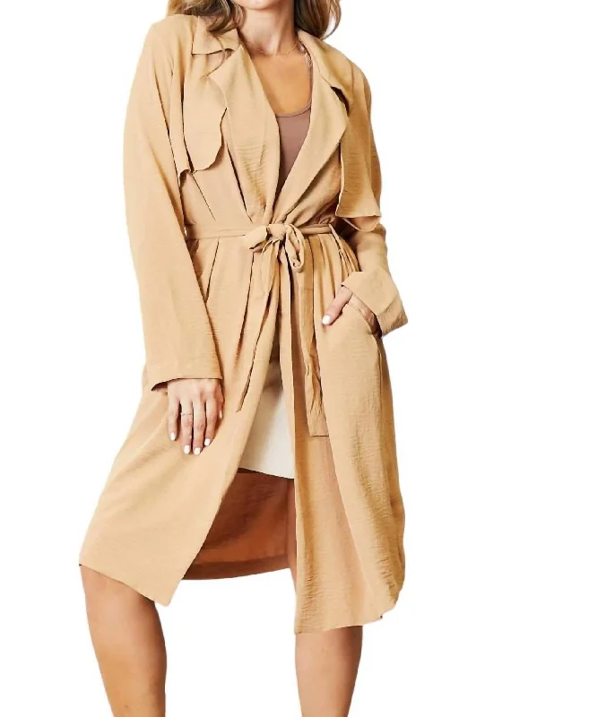 Price Drop Full Size Tied Trench Coat With Pockets In Khaki