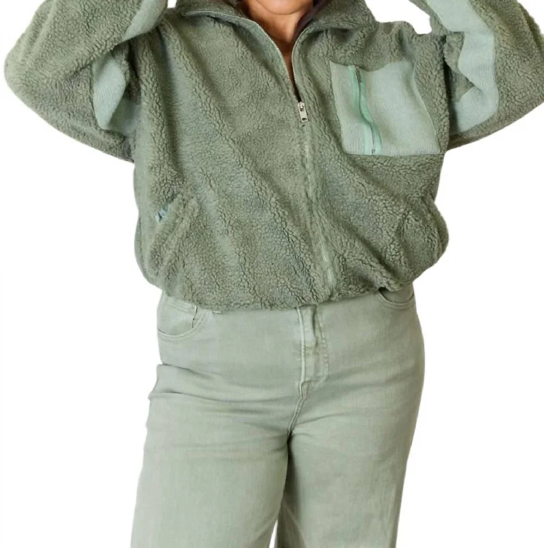 New Markdowns Full Size Zip Up Collared Neck Jacket In Sage