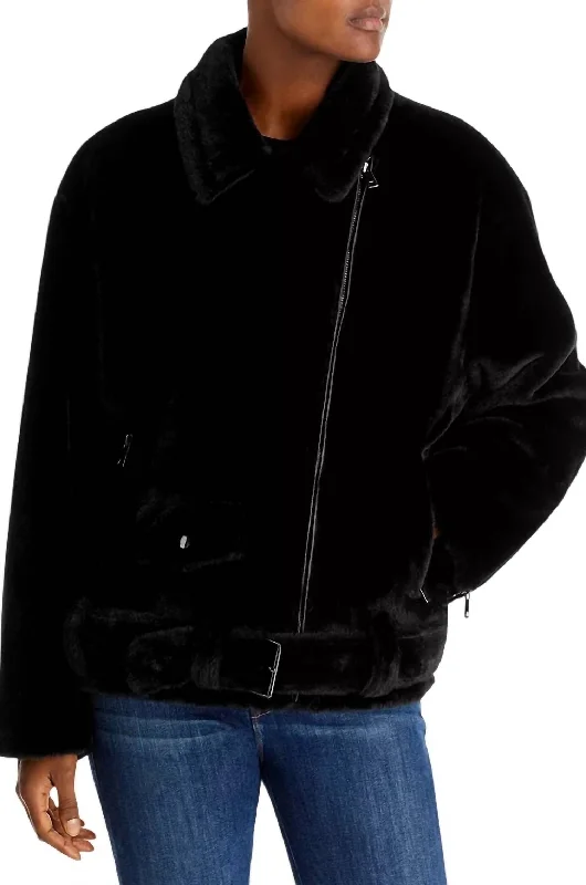 Today's Special Fur Moto Jacket In Black