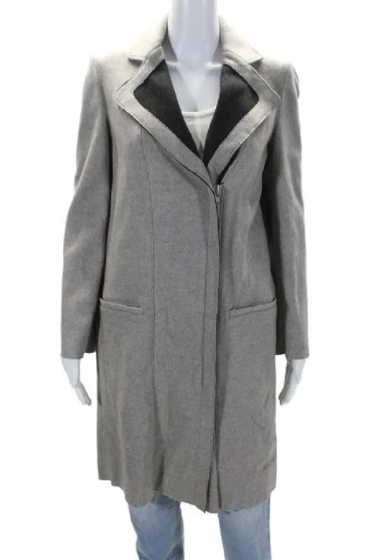 Fantastic Deals Helmut Lang Womens Long Sleeves Full Zipper Coat Gray Wool