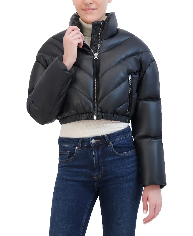 Fantastic Offers Hudson Jeans Women's Cropped Chevron Quilted Puffer Jacket