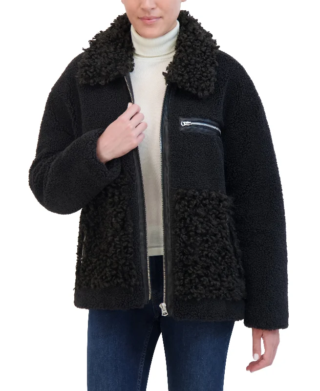 Final Clearance Hudson Jeans Women's Oversized Faux Plush Fur Bomber Jacket