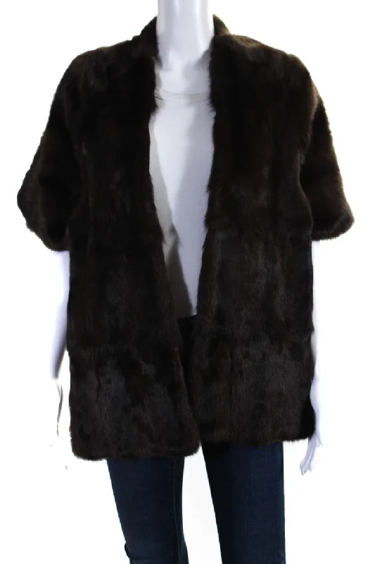 Hurry In J. Mendel Womens Mink Fur Cropped Cape Shawl Jacket Brown