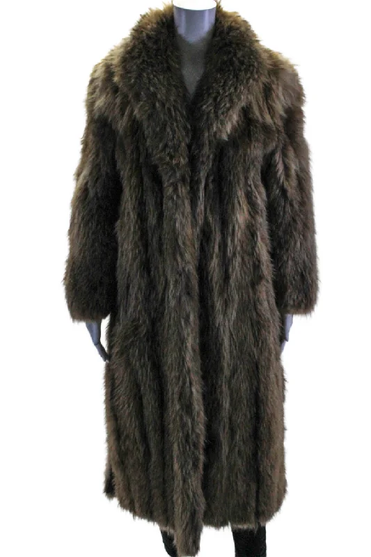 Early Access Jacques Ferber Womens Fox Fur Long Sleeve Open Front Coat Brown