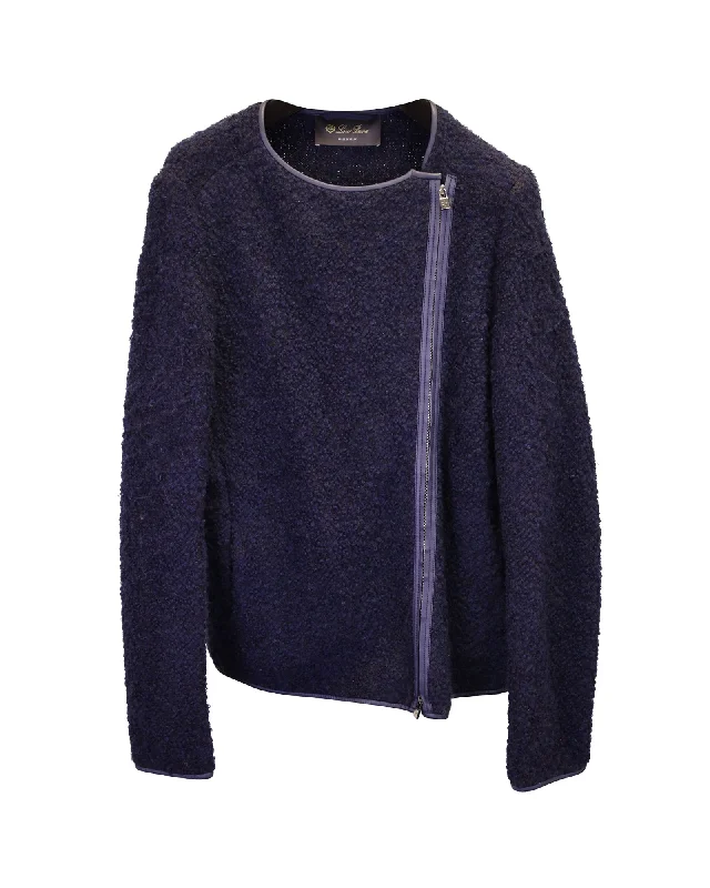 Price Rollback Loro Piana Biker Zip Jacket in Navy Cashmere