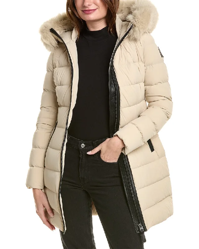 Closeout Mackage Calla Leather-Trim Down Coat