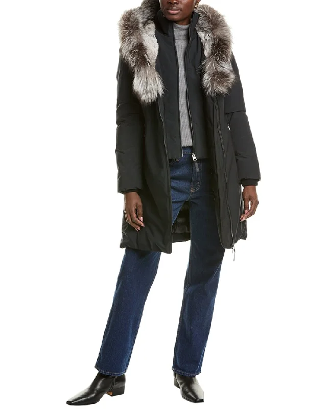 Special Discount Mackage Trish Leather-Trim Down Coat