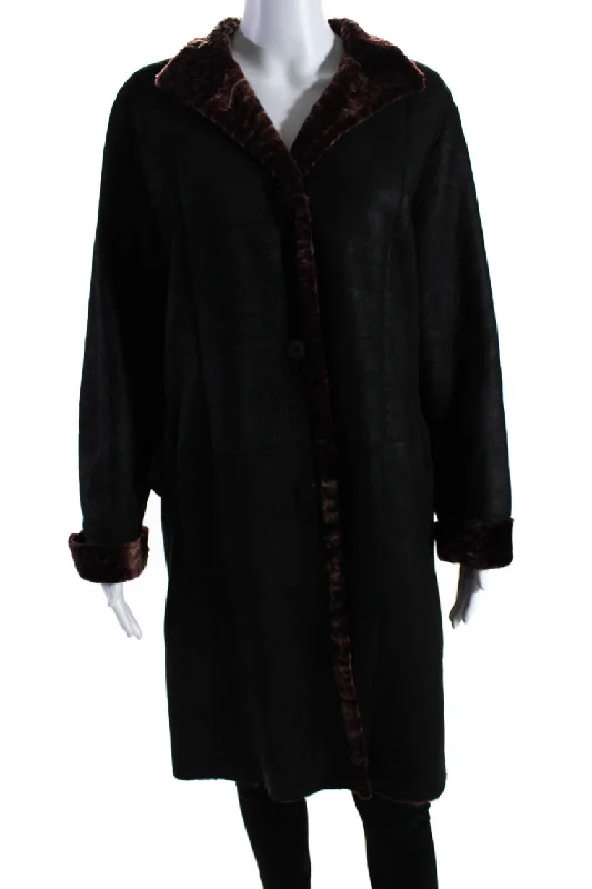 Unmissable Offer Marco Gianotti Womens Button Front Shearling Lined Coat Black Leather Unmissable Offer Marco Gianotti Womens Button Front Shearling Lined Coat Black Leather