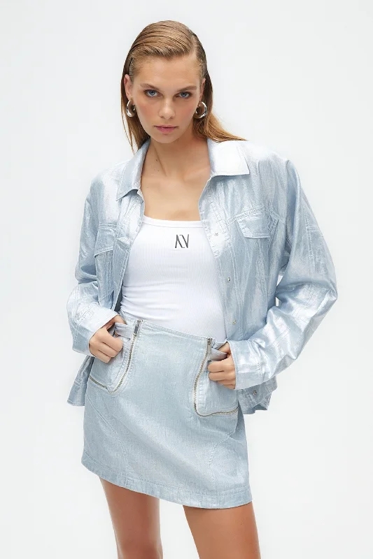 Blowout Deals Metallic Shell Detailed Jacket