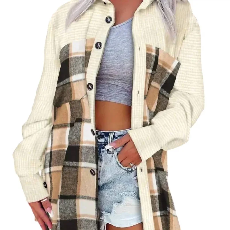Hot Deal Michelle Contrast Plaid Shacket In Plaid/khaki