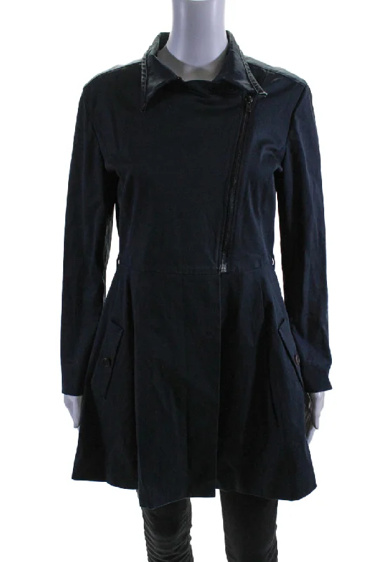 Daily Specials Miu Miu Womens Navy Cotton Collar Full Zip Belt Long Sleeve Jacket