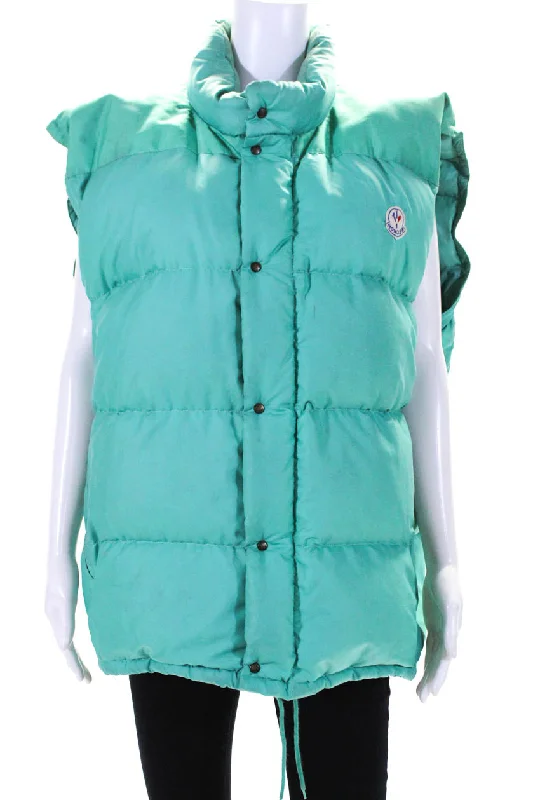 Exclusive Preview Moncler Womens Sleeveless Two Pocket Full Zip Puffer Vest Jacket Blue