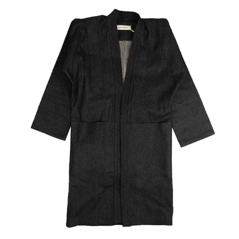 Best Bargains Navy Blue Long Belted Denim Jacket