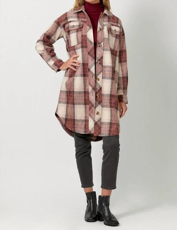 Best Bargains Noelle Plaid Longline Shacket In Red Multi