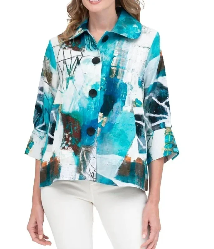 Discount Extravaganza Oil Painting Jacket In Turquoise White