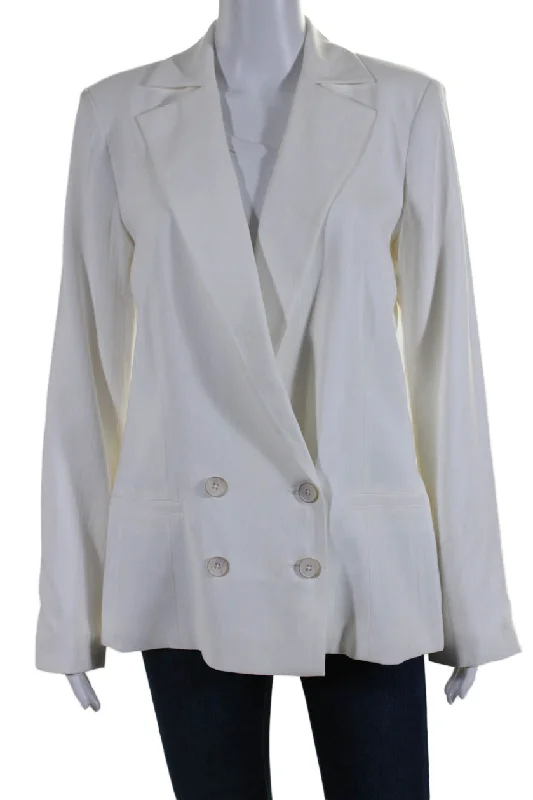 Buy More, Save More Paige Womens Notch Collar Double Breasted Button Up Blazer Jacket White