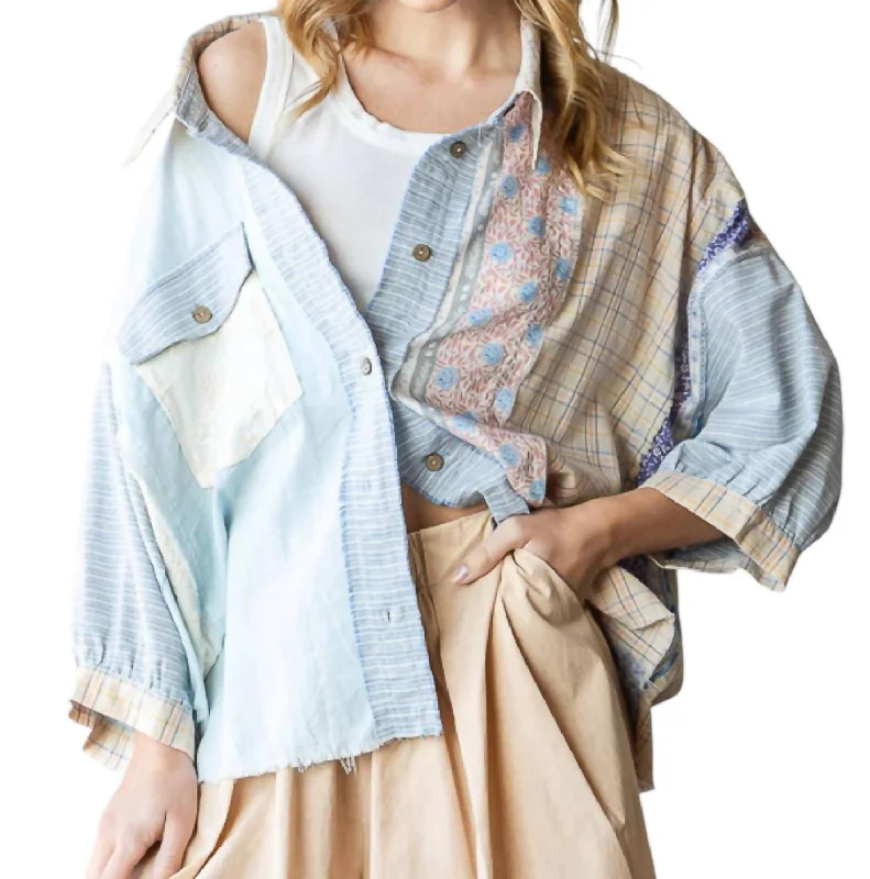 Unbeatable Prices Patchwork Button Shirt In Blue