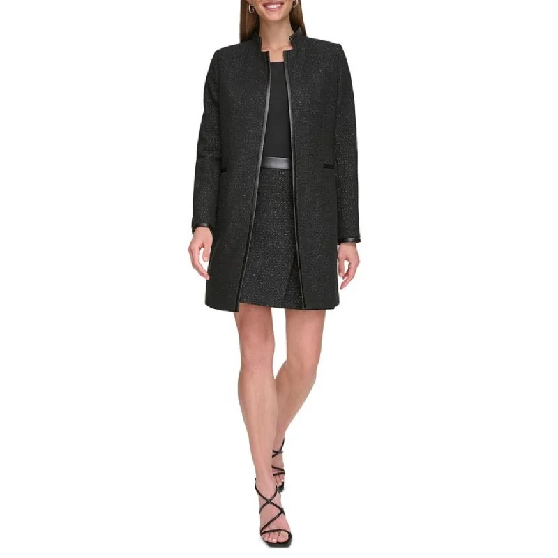 Weekend Deal Petites Womens Tweed Metallic Open Front