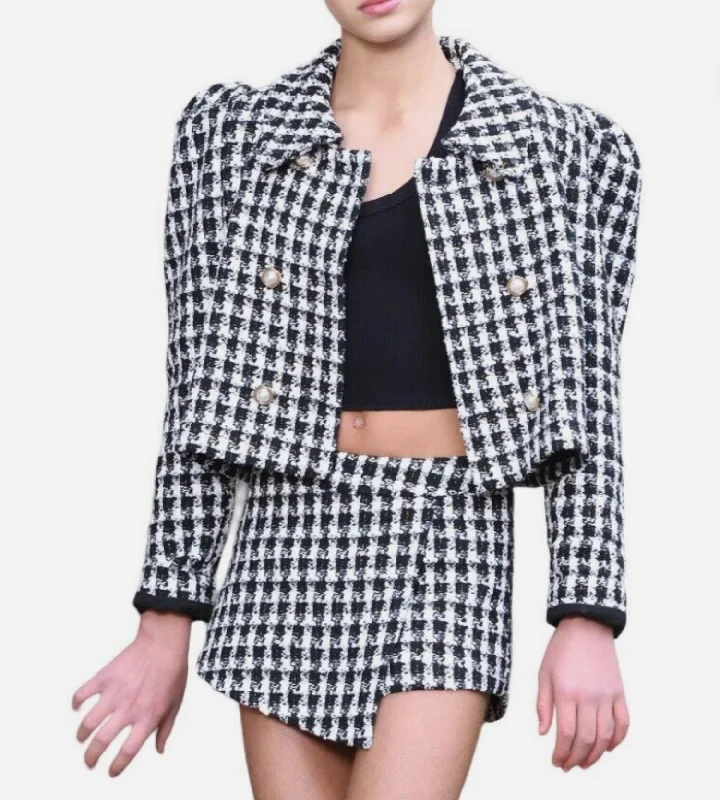 Special Offer Plaid Jacket And Shorts Set In Black And White