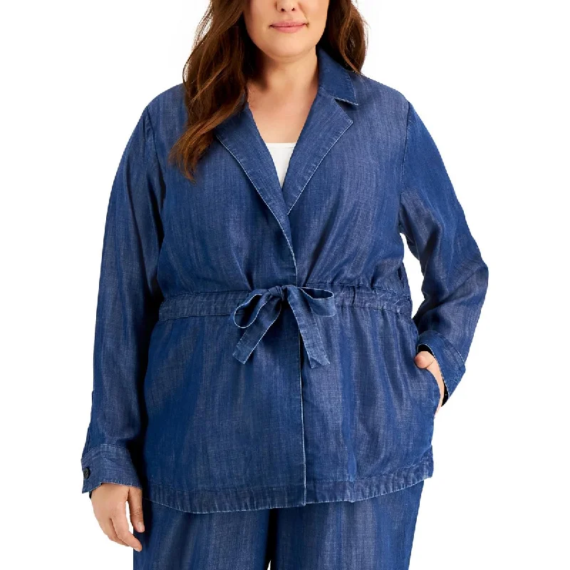 Price Drop Plus Womens Belted Cold Weather Denim Jacket