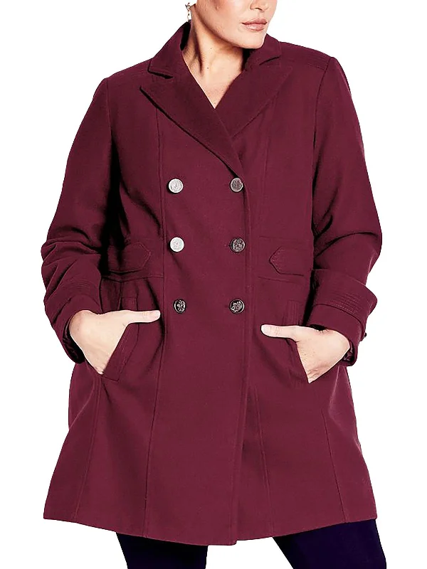 Low Prices Plus Womens Double-Breasted Military Overcoat