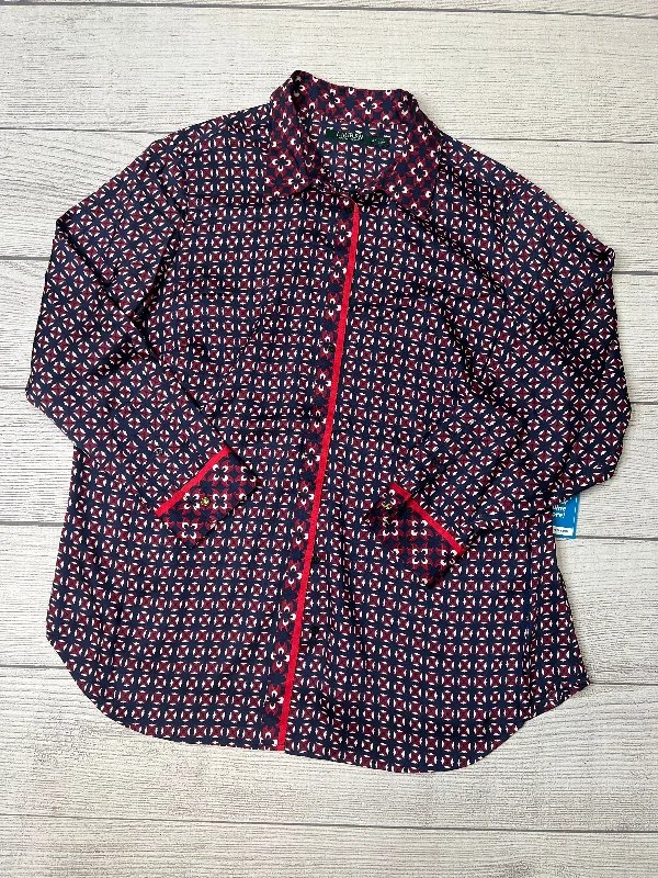 Amazing Deals Print Blouse Long Sleeve Lauren By Ralph Lauren, Size 2x