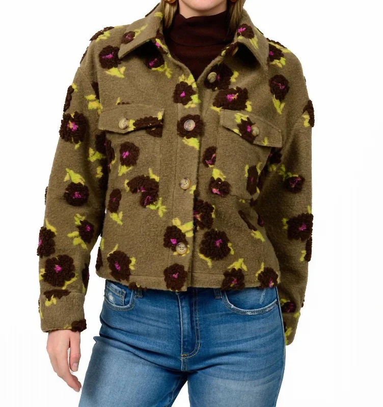 Bargain Bin Puff Floral Barn Jacket In Mocha