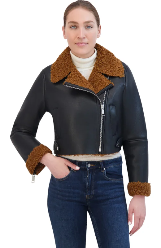 Act Fast Rebecca Minkkoff Women's Vegan Shearling Cropped Motot