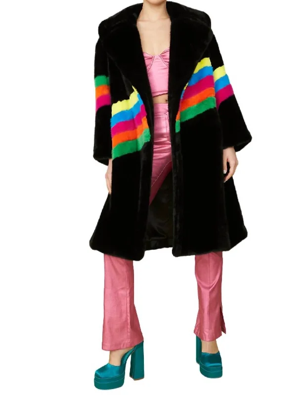 Super Sale Sauki Rainbow Faux Fur Coat In Black