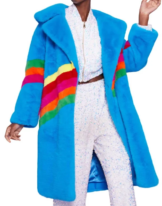 Time-Limited Offer Sauki Rainbow Faux Fur Coat In Blue