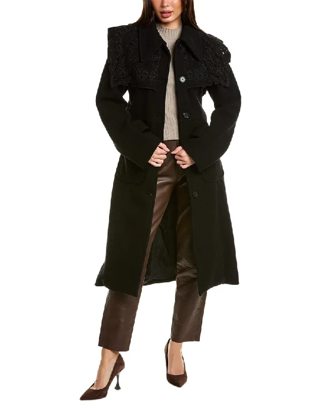 Closeout Sale SEA NY Anita Eyelet Wool-Blend Coat