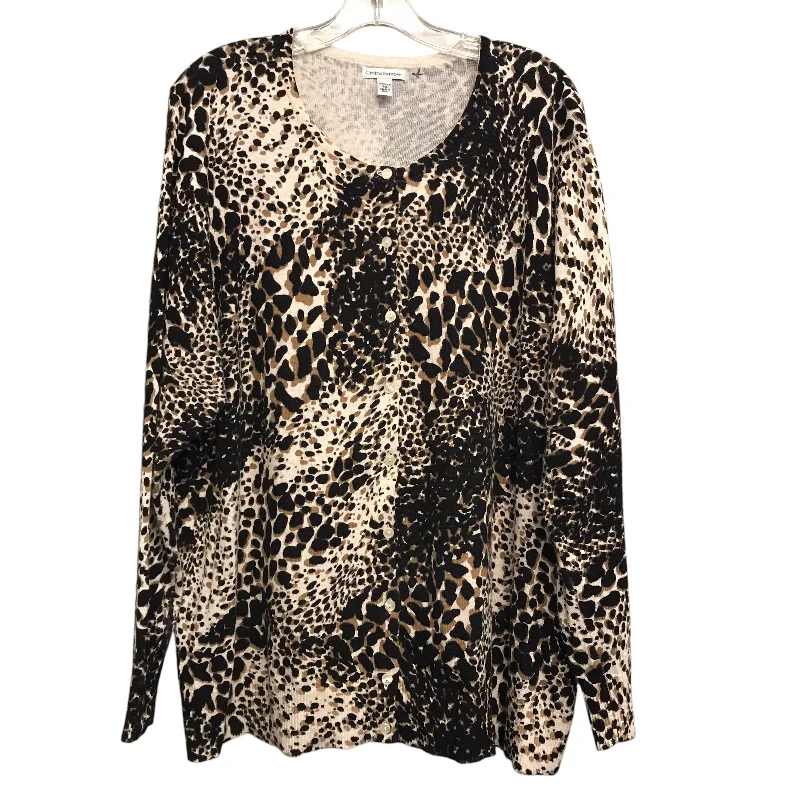 Early Access Sweater Cardigan By Croft And Barrow In Animal Print, Size:3X