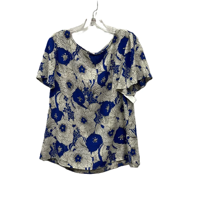 Super Deal Top Short Sleeve By Talbots In Blue & White, Size: L