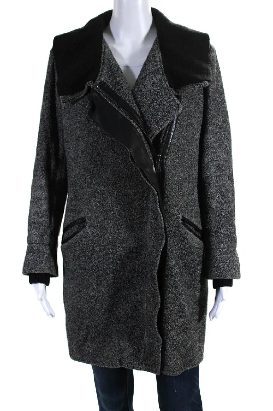 Steals and Deals Vince Womens Leather Trim Boucle Full Zip Coat Black White