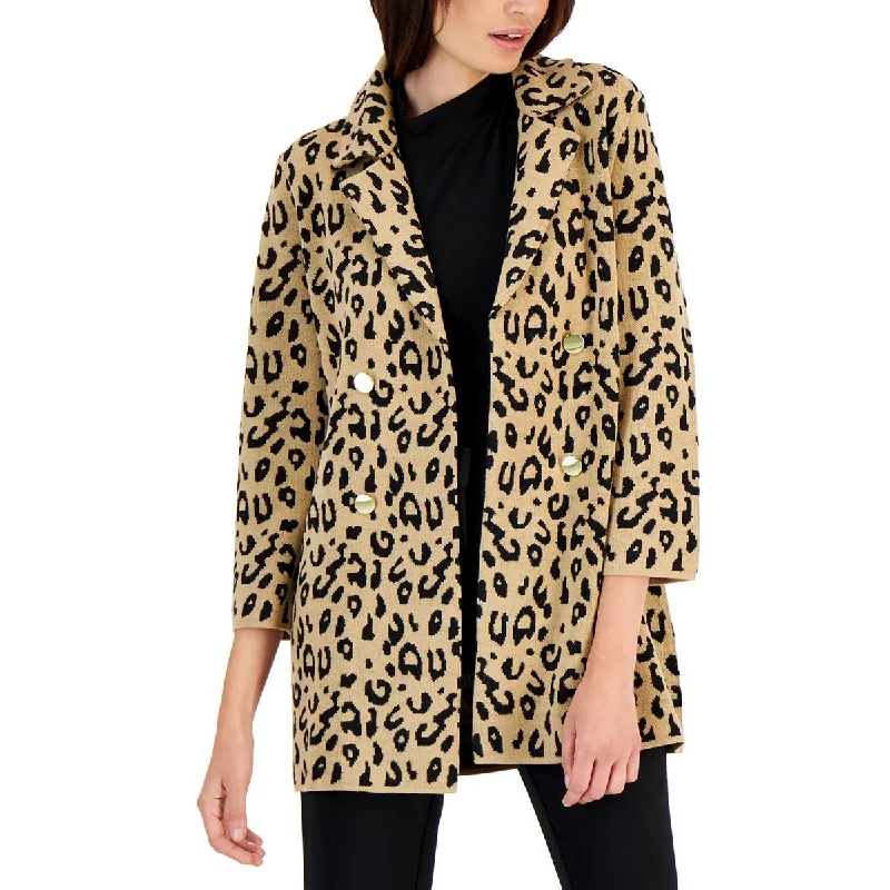 Daily Deals Womens Animal Print Collared Open Front